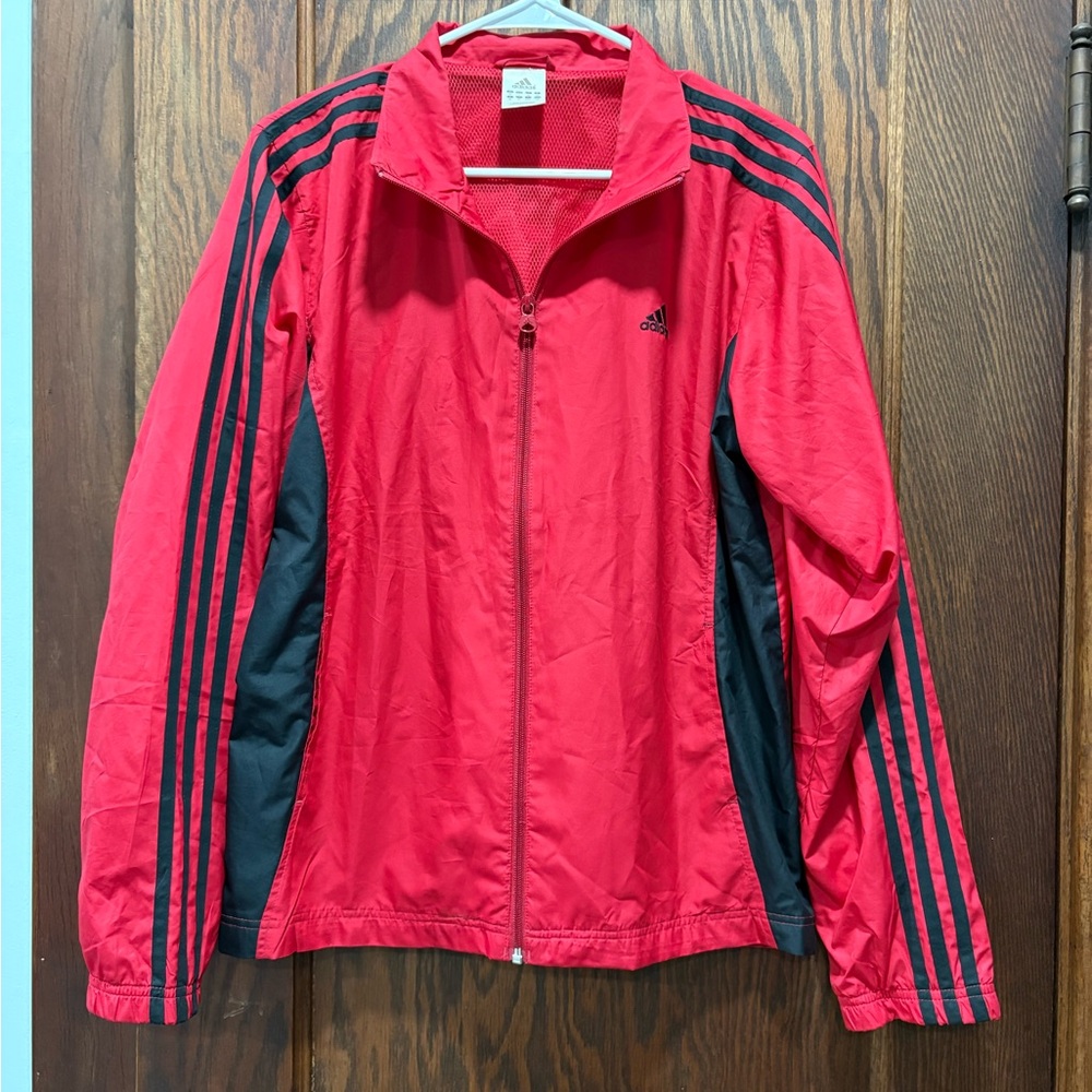 Adidas Women's Red and Black Bomber Jacket